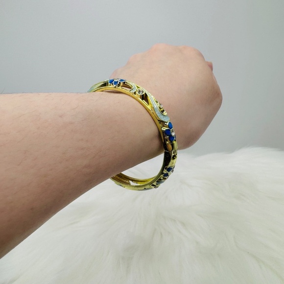 Blue Floral Theme Enamel Cloisonne Bracelet Bangle - Picture 6 of 7